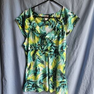 Worthington woman's large  green blue flower blouse sleeveless tank